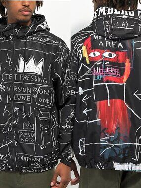 Members Only x Basquiat Black White Windbreaker Light Jacket